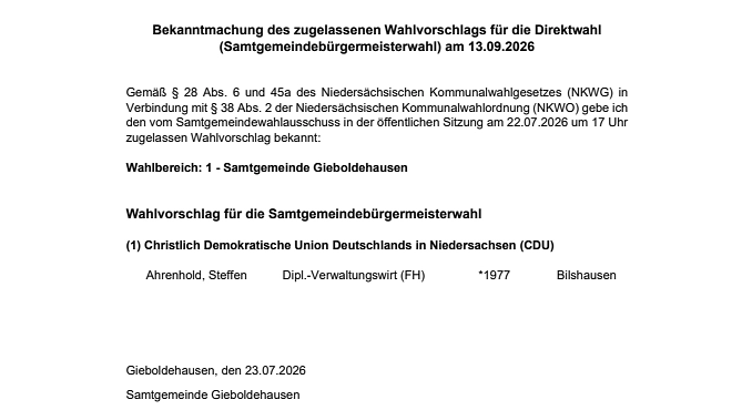 Kandidaten für die Wahl des Samtgemeindebürgermeisters