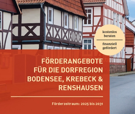 Flyer mit der Aufschrift Förderangebote für die Dorfregion Bodensee, Krebeck & Renshausen&nbsp;&copy;&nbsp;Forum K