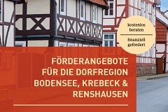 Flyer mit der Aufschrift Förderangebote für die Dorfregion Bodensee, Krebeck & Renshausen